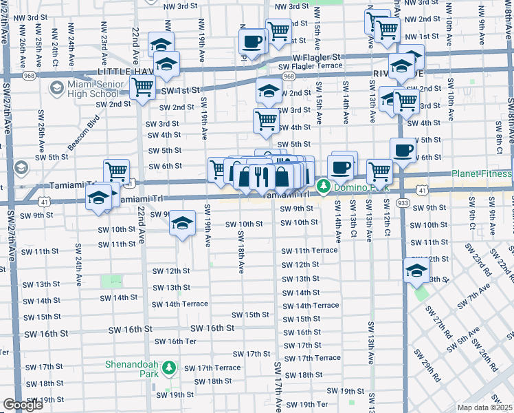 map of restaurants, bars, coffee shops, grocery stores, and more near 1720 Florida 90 in Miami