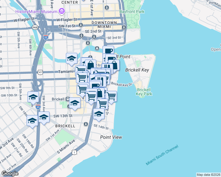 map of restaurants, bars, coffee shops, grocery stores, and more near in Miami
