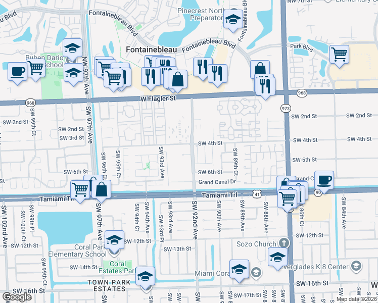 map of restaurants, bars, coffee shops, grocery stores, and more near 9207 Southwest 4th Terrace in Miami