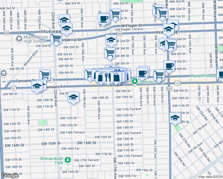 map of restaurants, bars, coffee shops, grocery stores, and more near 1720 Florida 90 in Miami