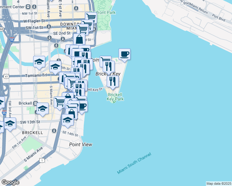 map of restaurants, bars, coffee shops, grocery stores, and more near in Miami