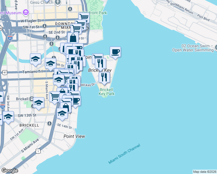 map of restaurants, bars, coffee shops, grocery stores, and more near in Miami