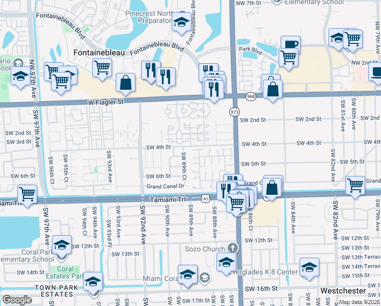 map of restaurants, bars, coffee shops, grocery stores, and more near 8921 Southwest 4th Terrace in Miami