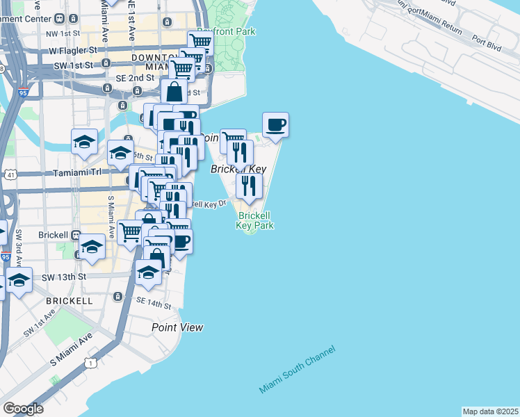map of restaurants, bars, coffee shops, grocery stores, and more near in Miami