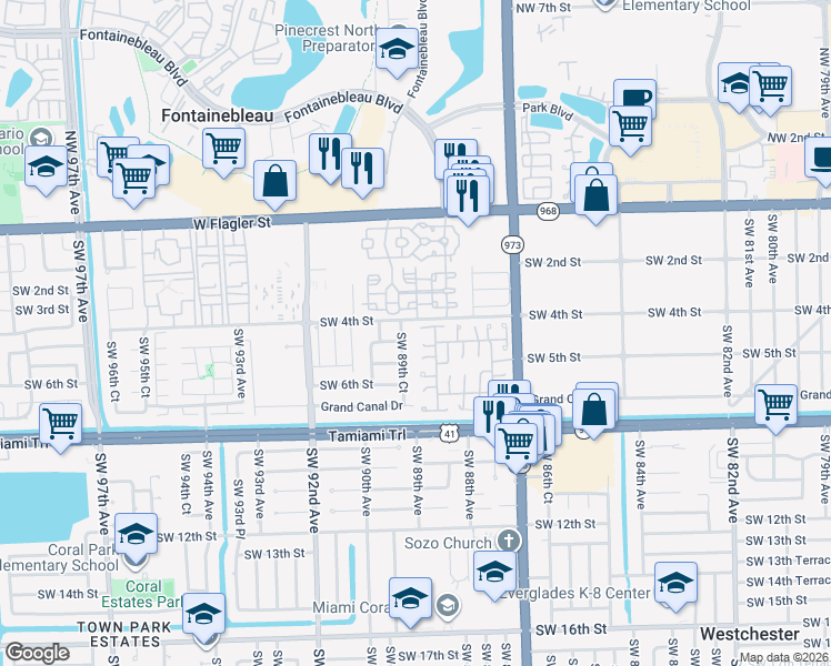 map of restaurants, bars, coffee shops, grocery stores, and more near 8921 Southwest 4th Terrace in Miami