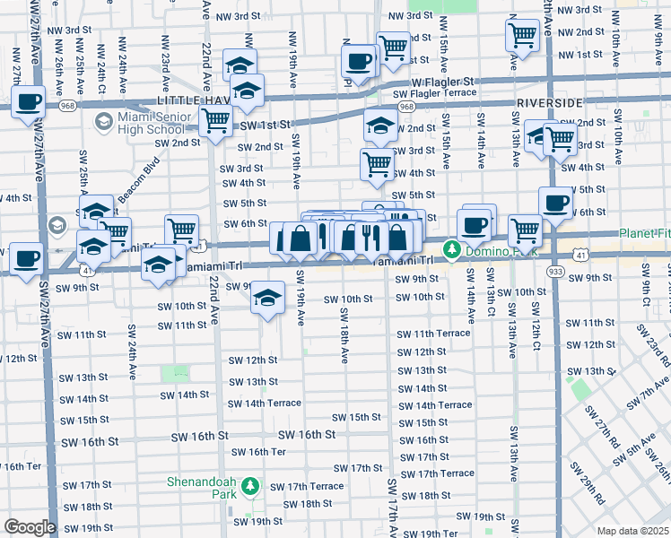 map of restaurants, bars, coffee shops, grocery stores, and more near 1821 Southwest 8th Street in Miami