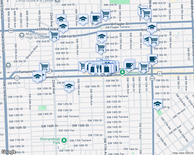 map of restaurants, bars, coffee shops, grocery stores, and more near 1720 Florida 90 in Miami