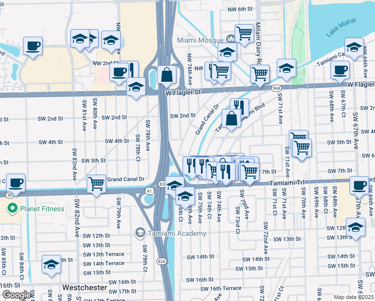 map of restaurants, bars, coffee shops, grocery stores, and more near 465 Florida Boulevard in Miami