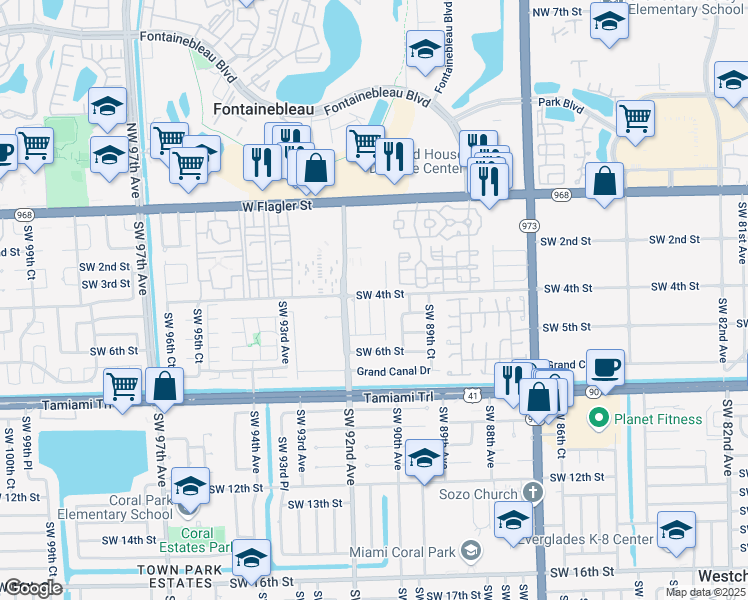 map of restaurants, bars, coffee shops, grocery stores, and more near 403 SW 91st Court in Miami