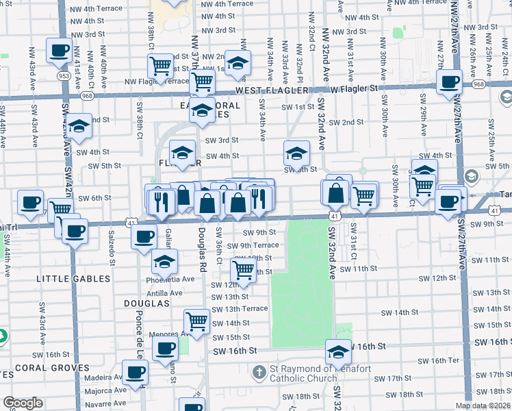 map of restaurants, bars, coffee shops, grocery stores, and more near in Miami