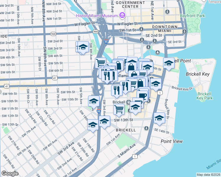 map of restaurants, bars, coffee shops, grocery stores, and more near 850 Southwest 2nd Avenue in Miami