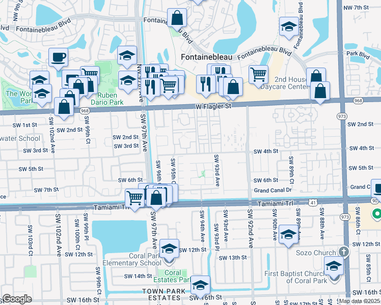map of restaurants, bars, coffee shops, grocery stores, and more near 9441 Southwest 4th Street in Miami