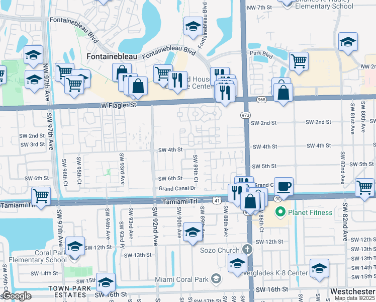 map of restaurants, bars, coffee shops, grocery stores, and more near 403 Southwest 89th Place in Miami