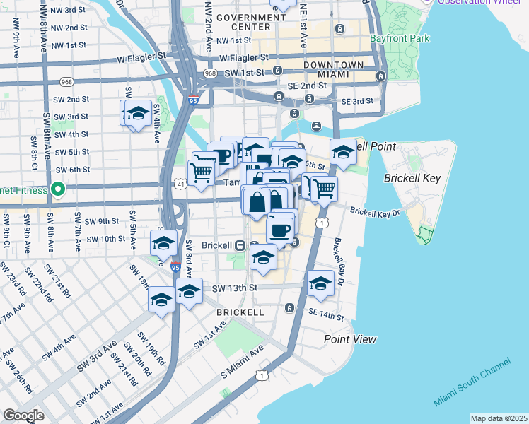 map of restaurants, bars, coffee shops, grocery stores, and more near 10 Southwest 9th Street in Miami