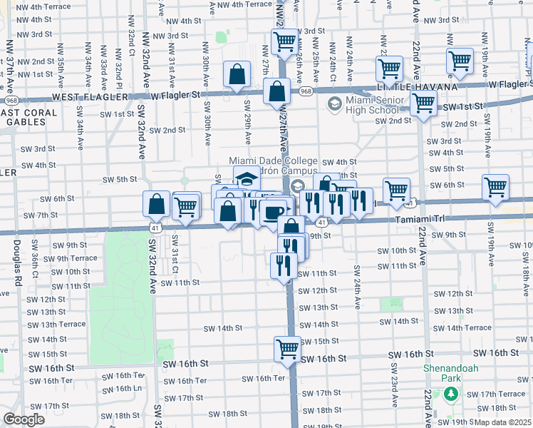 map of restaurants, bars, coffee shops, grocery stores, and more near in Miami