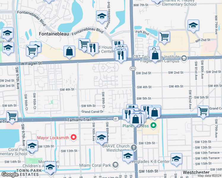 map of restaurants, bars, coffee shops, grocery stores, and more near 8921 Southwest 4th Terrace in Miami