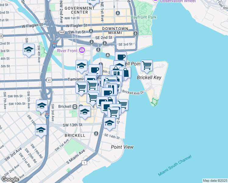 map of restaurants, bars, coffee shops, grocery stores, and more near 801 Southeast 8th Street in Miami