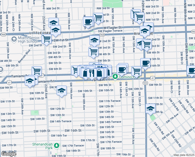 map of restaurants, bars, coffee shops, grocery stores, and more near 1699 Olga Guillot Way in Miami