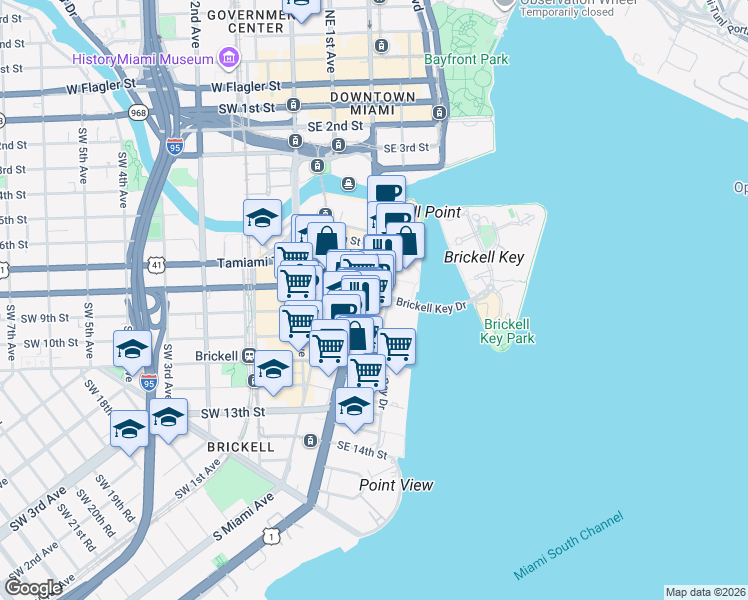 map of restaurants, bars, coffee shops, grocery stores, and more near in Miami