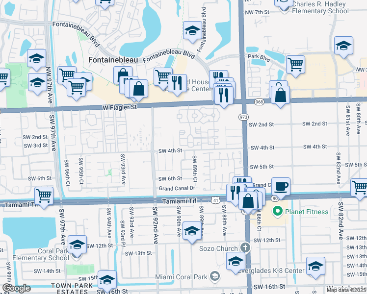 map of restaurants, bars, coffee shops, grocery stores, and more near 403 Southwest 89th Place in Miami