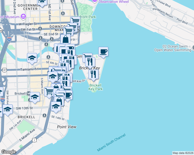 map of restaurants, bars, coffee shops, grocery stores, and more near in Miami