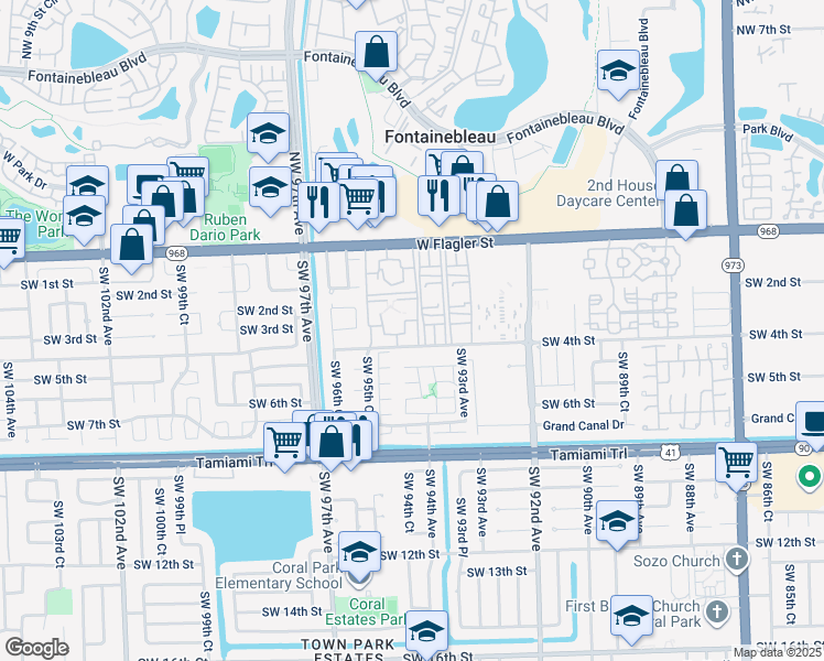 map of restaurants, bars, coffee shops, grocery stores, and more near 9441 Southwest 4th Street in Miami