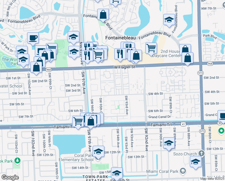 map of restaurants, bars, coffee shops, grocery stores, and more near 9441 Southwest 4th Street in Miami