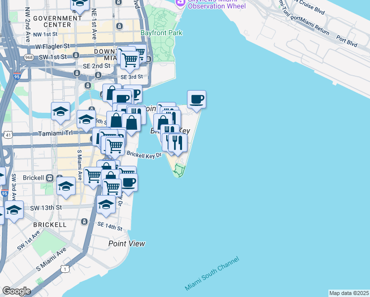 map of restaurants, bars, coffee shops, grocery stores, and more near in Miami