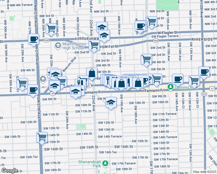 map of restaurants, bars, coffee shops, grocery stores, and more near 2101 Southwest 8th Street in Miami