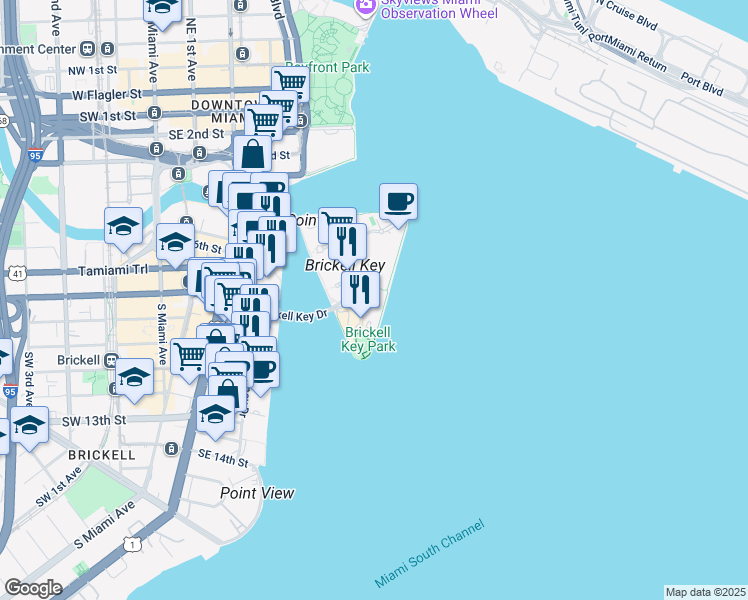 map of restaurants, bars, coffee shops, grocery stores, and more near in Miami
