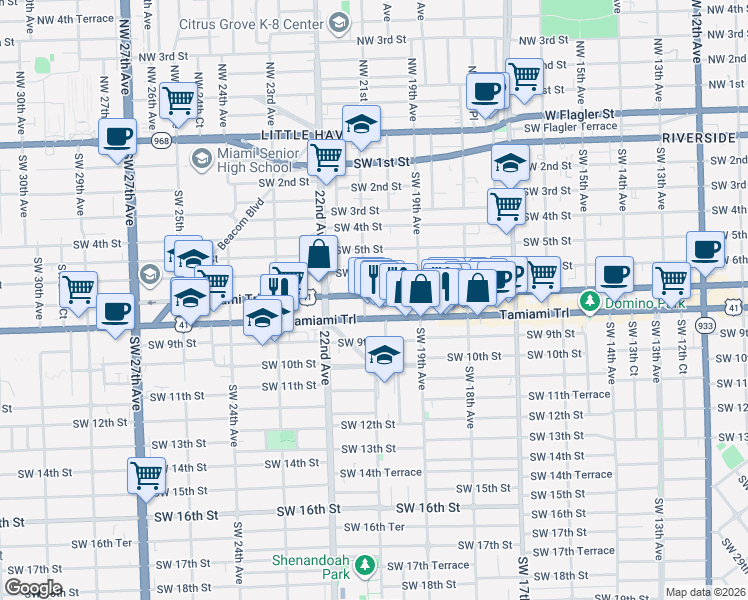 map of restaurants, bars, coffee shops, grocery stores, and more near 2115 Southwest 8th Street in Miami