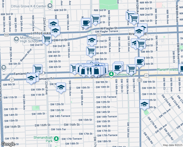 map of restaurants, bars, coffee shops, grocery stores, and more near 1720 Florida 90 in Miami