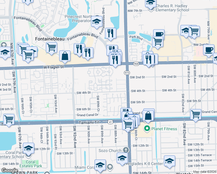 map of restaurants, bars, coffee shops, grocery stores, and more near 8826 West Flagler Street in Miami