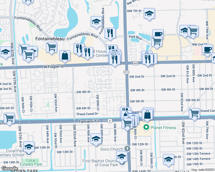 map of restaurants, bars, coffee shops, grocery stores, and more near 8826 West Flagler Street in Miami