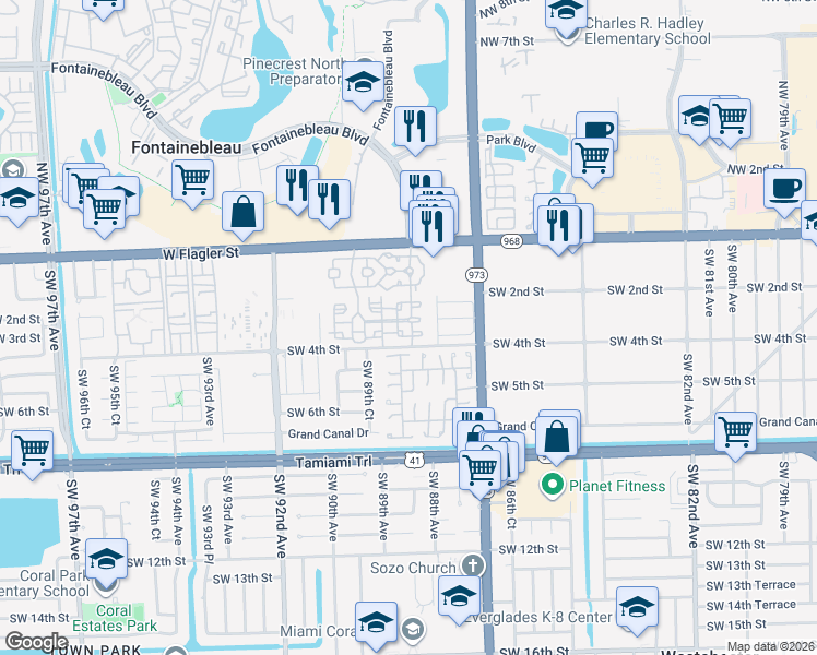 map of restaurants, bars, coffee shops, grocery stores, and more near 8826 West Flagler Street in Miami