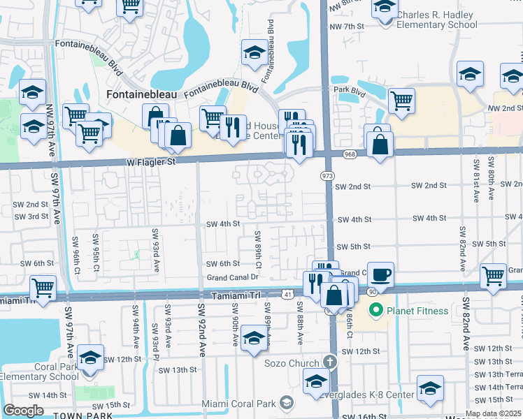 map of restaurants, bars, coffee shops, grocery stores, and more near 8882 West Flagler Street in Miami