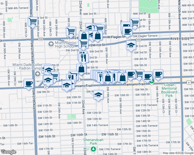 map of restaurants, bars, coffee shops, grocery stores, and more near 2043 Southwest 7th Street in Miami