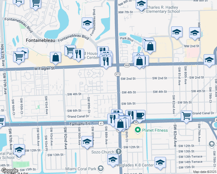 map of restaurants, bars, coffee shops, grocery stores, and more near 301 Southwest 87th Path in Miami