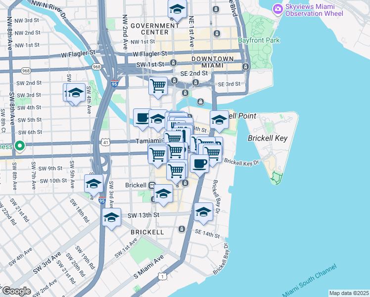 map of restaurants, bars, coffee shops, grocery stores, and more near 788 Brickell Plaza in Miami