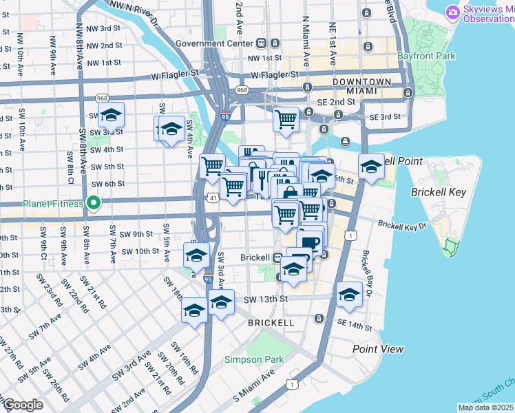 map of restaurants, bars, coffee shops, grocery stores, and more near 102 Southwest 7th Street in Miami