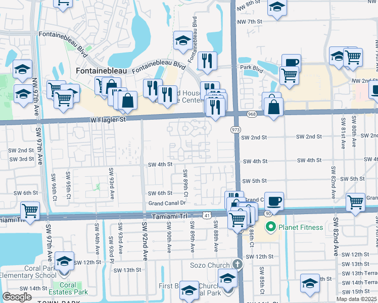 map of restaurants, bars, coffee shops, grocery stores, and more near 8882 West Flagler Street in Miami