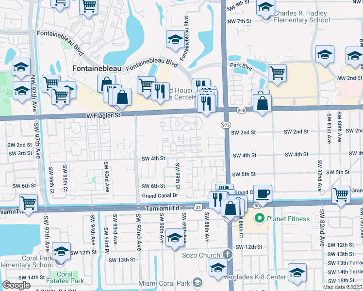 map of restaurants, bars, coffee shops, grocery stores, and more near 8882 West Flagler Street in Miami