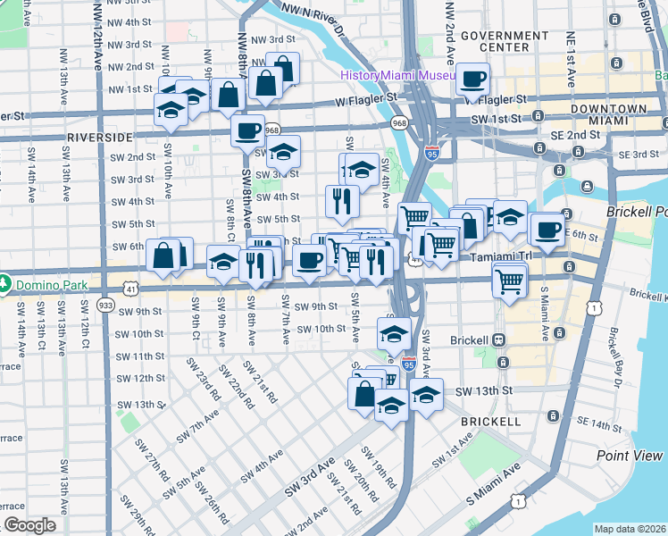 map of restaurants, bars, coffee shops, grocery stores, and more near 550 U.S. 41 in Miami