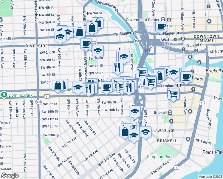 map of restaurants, bars, coffee shops, grocery stores, and more near 550 U.S. 41 in Miami
