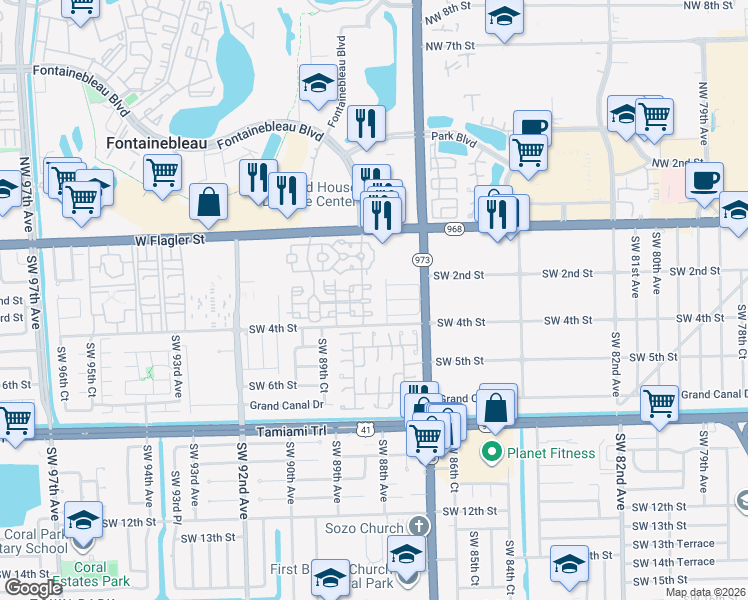 map of restaurants, bars, coffee shops, grocery stores, and more near 8826 West Flagler Street in Miami