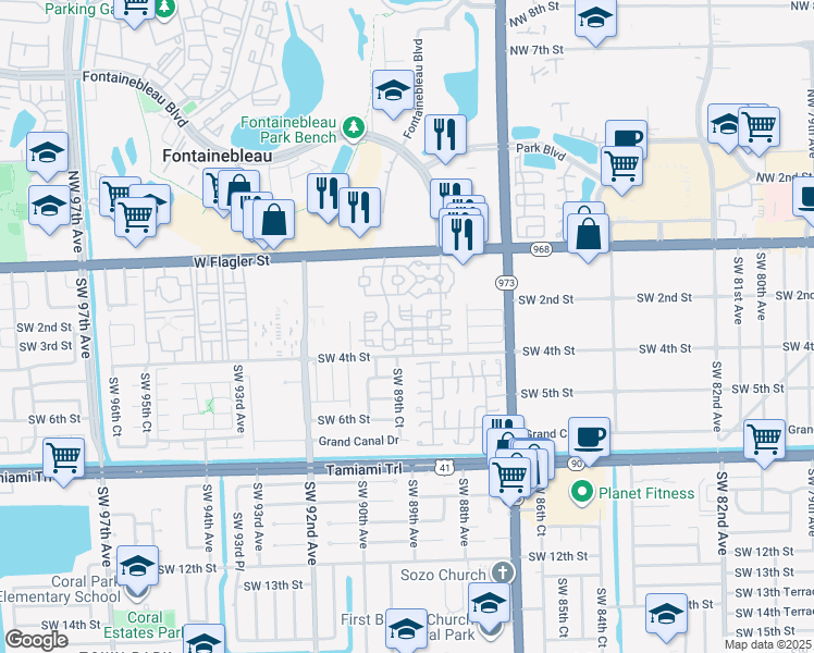map of restaurants, bars, coffee shops, grocery stores, and more near 8882 West Flagler Street in Miami