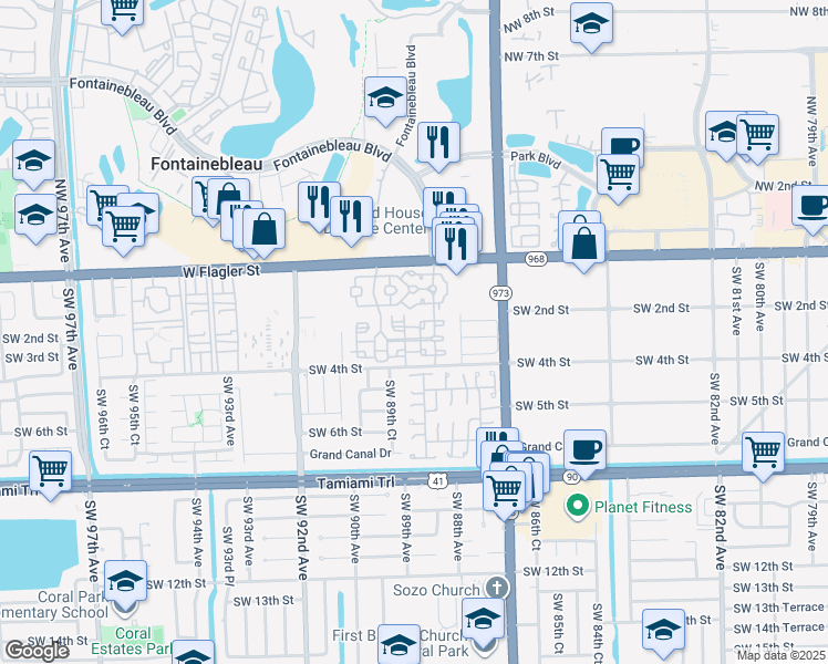 map of restaurants, bars, coffee shops, grocery stores, and more near 8882 West Flagler Street in Miami