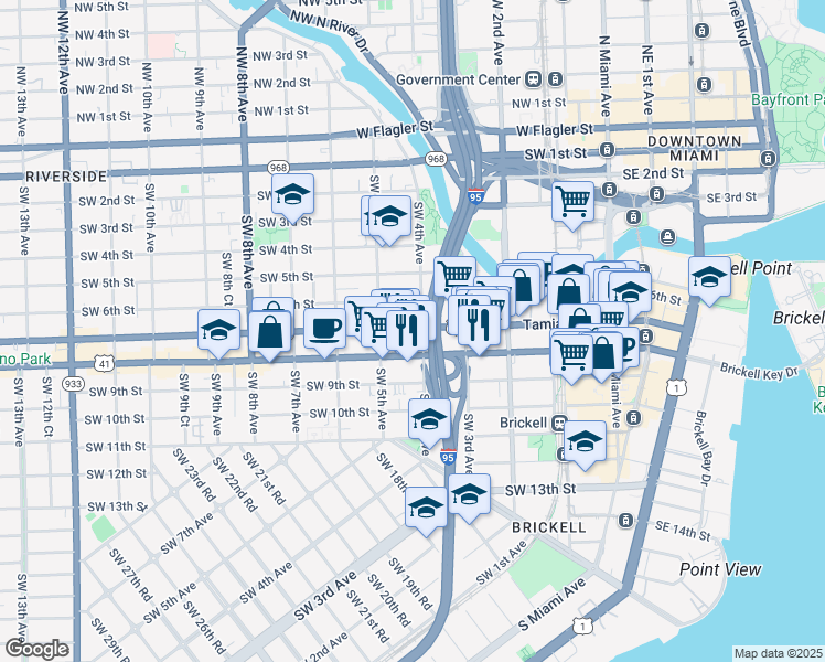 map of restaurants, bars, coffee shops, grocery stores, and more near in Miami