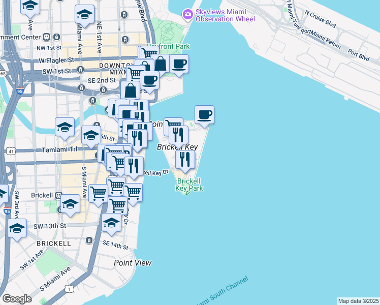 map of restaurants, bars, coffee shops, grocery stores, and more near in Miami