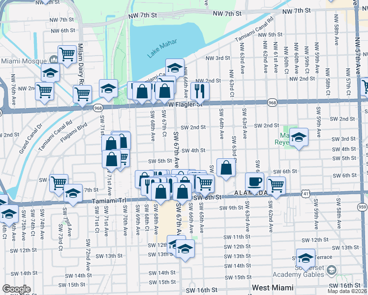 map of restaurants, bars, coffee shops, grocery stores, and more near in Miami